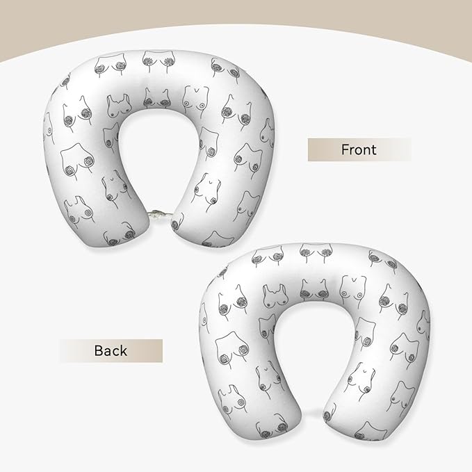Travel Neck Pillow for Pain Relief Sleeping, Woman Breast Set Funny Boobs, Comfortable Memory Foam Chin Head Cushion Support with Zip Cover, Fashion Car Flight Pillows