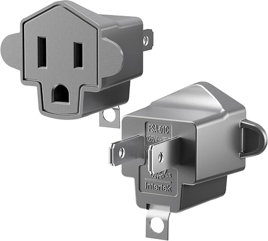 2 Prong to 3 Prong Outlet Adapter, ETL Listed 3-2 Prong Adapter, Fire-Retardant (392℉) PBT Material, SUPERDANNY Heavy Duty Wall Plug Adapter for Old Homes, Travel to Japan, Gray, 2-Pack