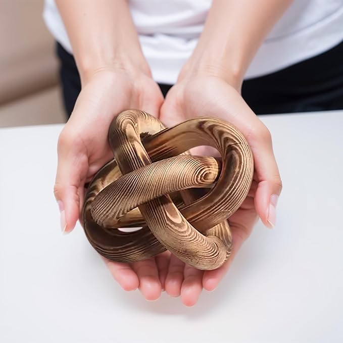 Wood Knot Chain Link Decor - 3 Link Boho Wooden Hand Carved Decorative Wooden Links Knots for Coffee Table Entryway Modern Farmhouse Shelf Decoration (Burn Color)