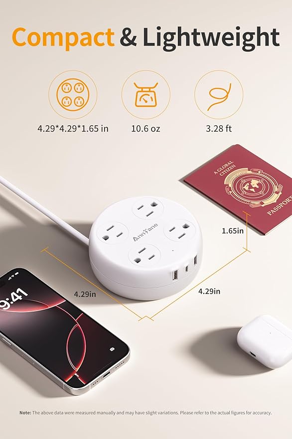 UK Travel Plug Adapter - Retractable Power Strip with 4 AC Outlets & 3 USB Ports (USB-C), Type G Adapter for US to UK, Ireland, Scotland, Hong Kong, Dubai (White)