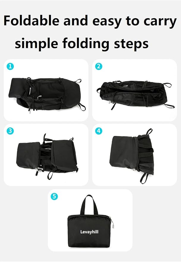 30L Foldable Backpack & Bucket Hat 2 In 1 Combo, Lightweight packable Travel and Fisherman Hat Set, Compact Collapsible Daypack with Sun Hat (Black)