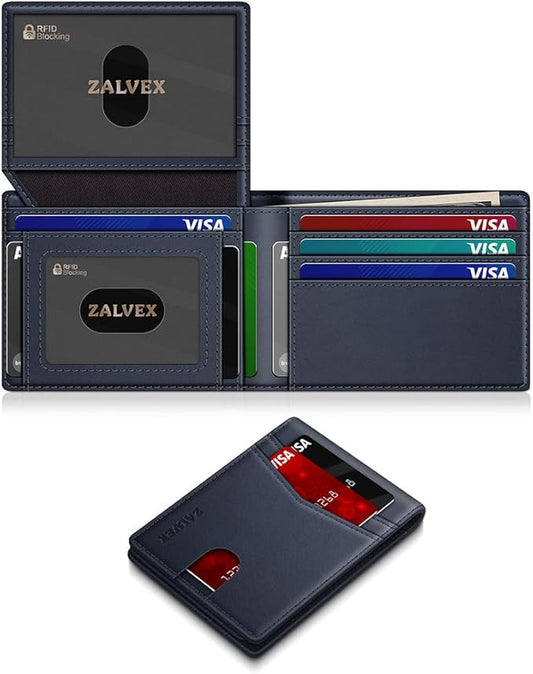 Wallet for Men Slim RFID Blocking Leather Credit Card Holder Wallet for 14 Cards, Bifold Minimalist Thin Wallet with 2 ID Windows & Cash Slot, Front Pockt Carteras Para Hombres, Birthday Gifts for Men
