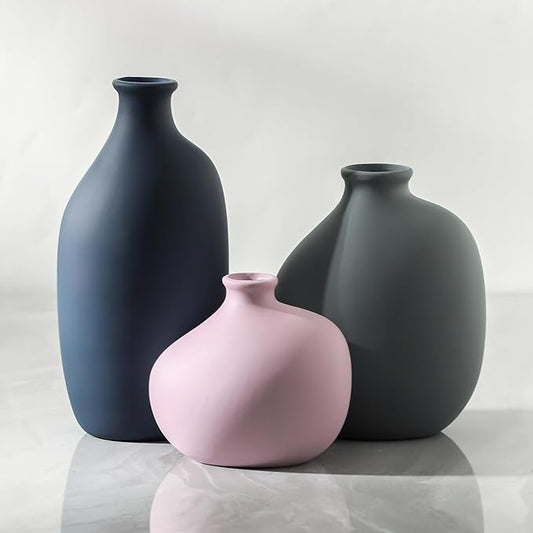 Ceramic Vase Set of 3,Decorative Vases Home Decor, Small Modern Boho Rustic Farmhouse Pottery Vases for Pampas Grass Dried Fresh Flowers,Bedroom,Living Room,Bookshelf, Mantel，Centerpiece Table Decor