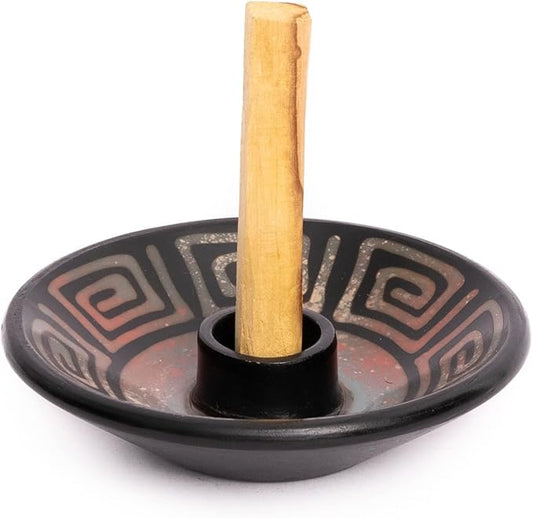 Luna Sundara Authentic Peru Pottery Palo Santo Stick Holder and Incense Holder with 5 Palo Santo Sticks Handmade Ceramic Smudge Bowl Sage Holder Blue Gift Set