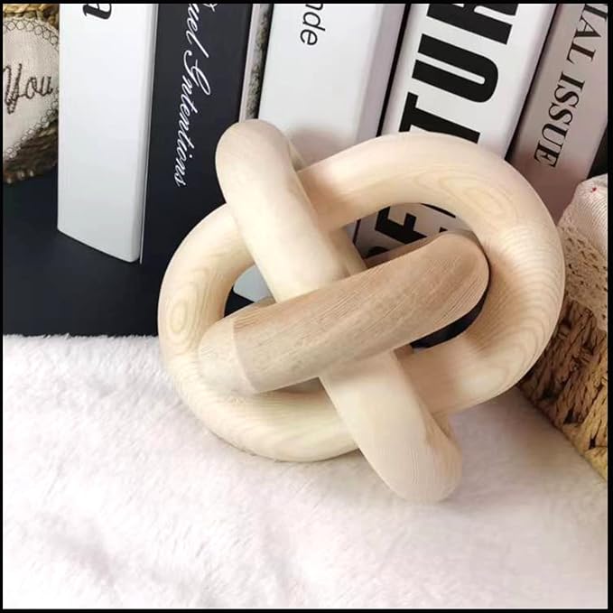3-Ring Wooden Chain, Pine Wood Carving, Modern Home Minimalist Coffee Table Decoration, Living Room, Bedroom, Bookshelf, Porch Decoration (D)
