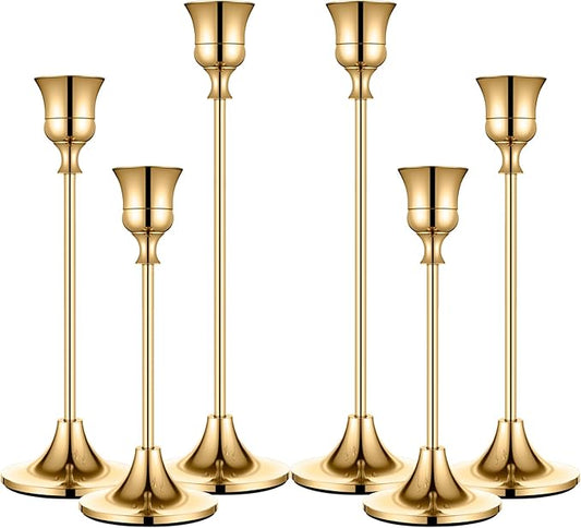 Candle Holder Gold Candlestick Holder Metal Taper Candle Holder Brass Gold Vintage Candle Stick Holders Set of 6 Table Centerpiece Decor for Dinning Party Wedding