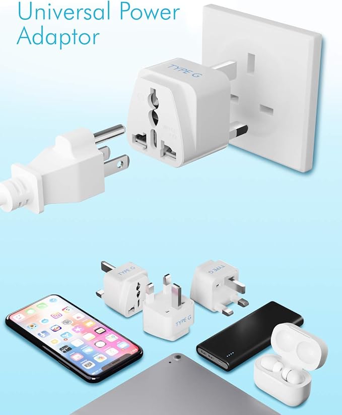 Ceptics UK, Hong Kong, Ireland, UAE Travel Plug Adapter (Type G) - 3 Pack [Grounded & Universal] (GP-7-3PK), White, Standard