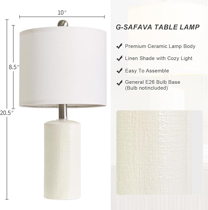 20.5" Small Table Lamps for Living Room Lamp Set of 2 Ceramic Lamps for Bedroom Bedside Lamps Modern Boho Lamps for Night Stands Farmhouse Nightstand Lamp Side End Table Lamp, White