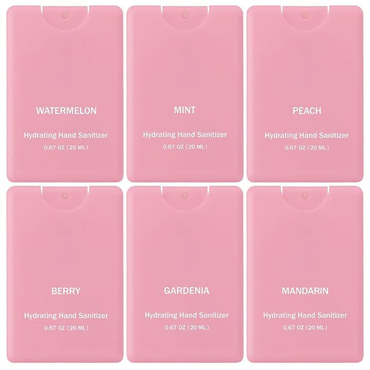 6 Pcs Hand Sanitizer Mist Spray Pink Perfume Hydrating Hand Sanitizer Spray Travel Size Pocket Refillable for Women Adults Teacher Guests Coworker New Year Gift