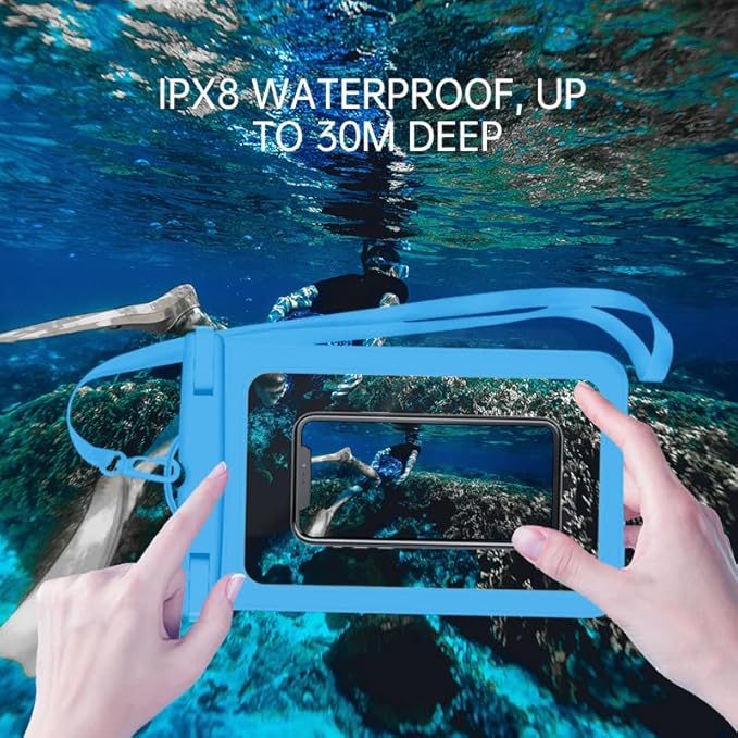 [Up to 6.9"+Up to 8.9" 2 Pack Waterproof Phone Pouch Case,Waterproof Phone Bag for iPhone 17 16 15 14 13 Pro Max Plus Galaxy S25 Ultar,IPX8 Cellphone Dry Bag Beach Travel Essentials-Blue