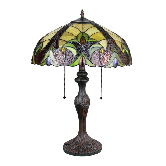 Chloe Lighting Adia Victorian Tiffany-Style Table Lamp, 2 Light, Dark Bronze, Glass, 16in Wide, Model CH38632AV16-TL2