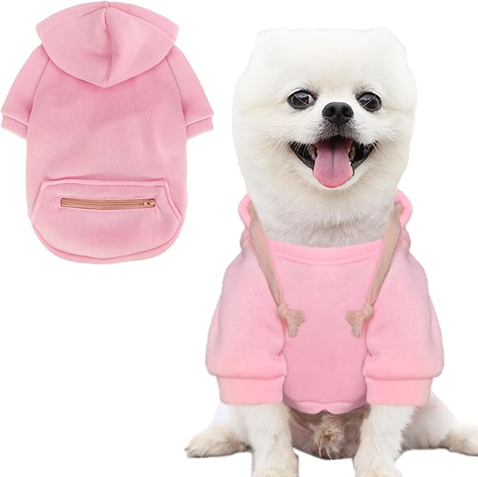 Jecikelon Pet Dog Cold Weather Coat with Pocket Winter Dog Hoodie Warm Puppy Clothes for Small Dogs Chihuahua Clothing (Pink2, Small)