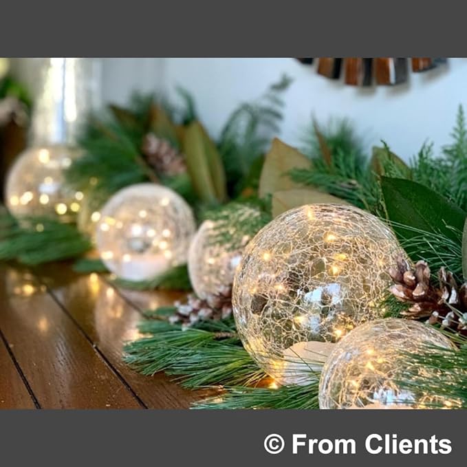 Crackle Globe LED Lamp Battery Operated, Lighted Glass Orb for Festival Christmas Decoration, Gold Mercury Glass Ball Light for Living Room Indoor, Glowing Night Light Ball Lamp, Sphere Table Lamp