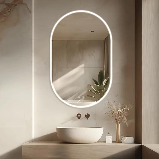 Niccy Oval LED Bathroom Vanity Mirror, 32"x20" Front lit Mirror with Light, Smart Anti-Fog Waterproof Mirror with Memory Function Dimmable Lighted Mirror