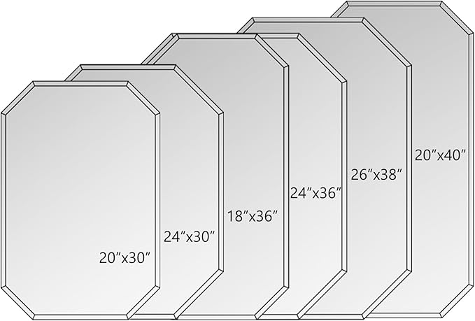Chende 2PCS Large Bathroom Wall Mirror, 24" x 36" Modern Frameless Beveled Mirror with Beveled Edge, Octagonal, Unique Design, Vertical/Horizontal Hanging