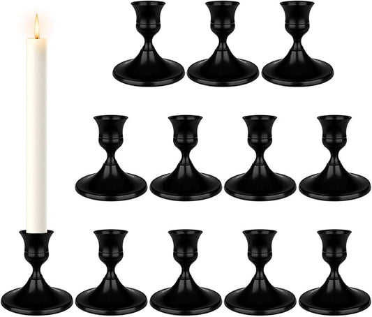 Black Candle Holder Taper Candle Holders, Set of 12 Candlestick Holders Decor for Home Decor, Metal Taper Candleholder for Fall Thanksgiving Halloween Christmas Table Fireplace Decor (12, Black)