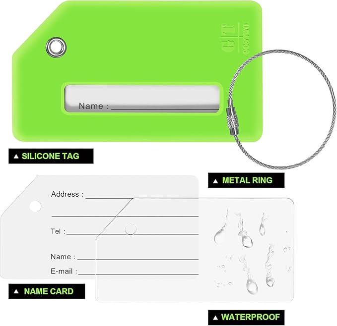 Gostwo 2 Pack Silicone Luggage Tags for Suitcases, 26 Initial Letter Baggage Labels Handbag School Bag Suitcase Instrument Tag with Stainless Steel Loop(Green)(Letter K)