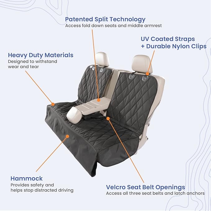 4Knines Bench Seat Covers for Trucks with Dog Hammock - Rear Seat Protector for Dogs Fits Full Size Crew Cab with Split Bench Seats - Waterproof, Heavy-Duty Dog Seat Cover (Driver Side, Grey)