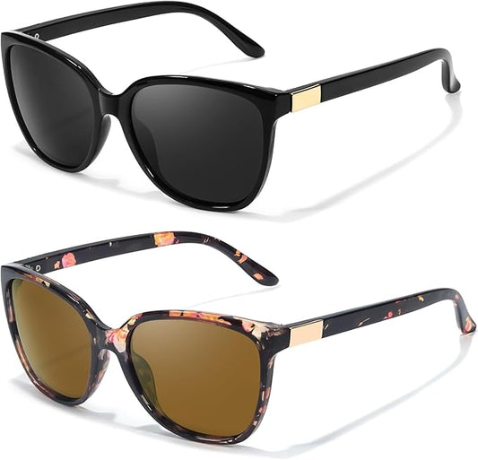 FIMILU Polarized Sunglasses for Women, Trendy Fashion Sun Glasses Square Retro Glasses UV Protection for Daily Outdoor 2pack