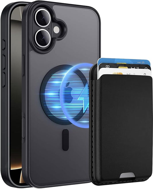 Ntwinro Magnetic for iPhone 16 Case (Compatible with MagSafe) with Detachable Wallet & Card Holder for 3 Cards [RFID Blocking] Military Grade Protective Slim Phone Cover, Black