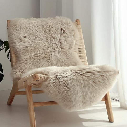 Woolous Genuine New Zealand Sheepskin Rug 2x3 ft – Natural Lambskin Wool, Luxurious Real Sheepskin Throw for Baby, Living Room, Bedroom, Sofa & Chair Cover (Single Pelt, Linen)