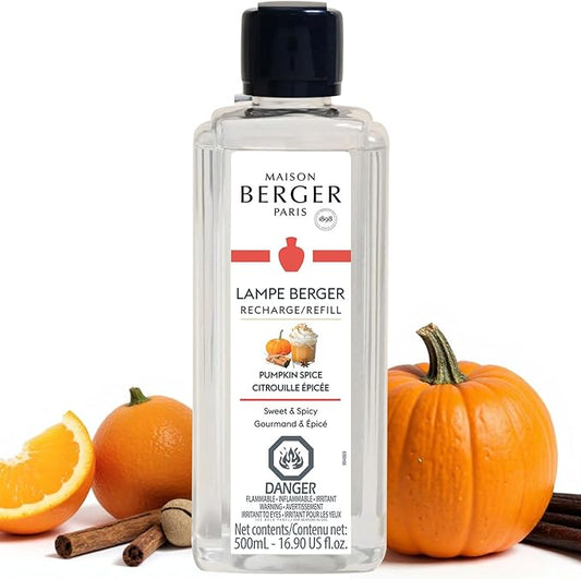 MAISON BERGER Pumpkin Spice Lampe Berger Refill, 500 ml (16.9 fl oz), Odor-Neutralizing Home Fragrance Oil Lamps, Ginger, Saffron, Mandarin, Cinnamon, Clove, Nutmeg, Made in France