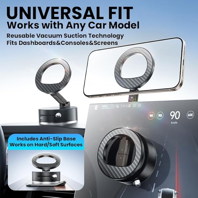 BISART Vacuum Magnetic Car Phone Holder – 360° Rotatable, Reinforced 96LBS Suction Cup Mount Compatible with MagSafe for iPhone & Android, Portable for Car, Gym & Mirror (A7-Silvery)