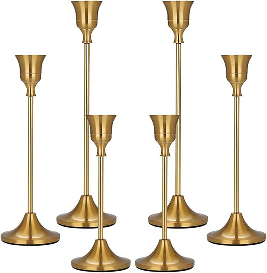 Candle Holder Brass Gold Candlestick Holders Set of 6, Metal Taper Candle Holders for Table Centerpiece Fits 3/4 inch Candles, Tall Candle Stands for Halloween Thanksgiving Christmas