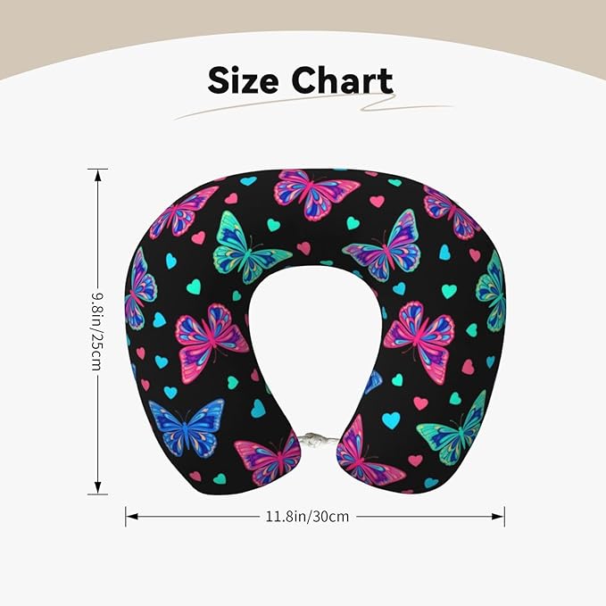 Travel Pillow for Men Women, Washable Relax U Shaped Neck Pillows for Car Head Pain Relief Sleeping Trippy Goth Magic Butterfly