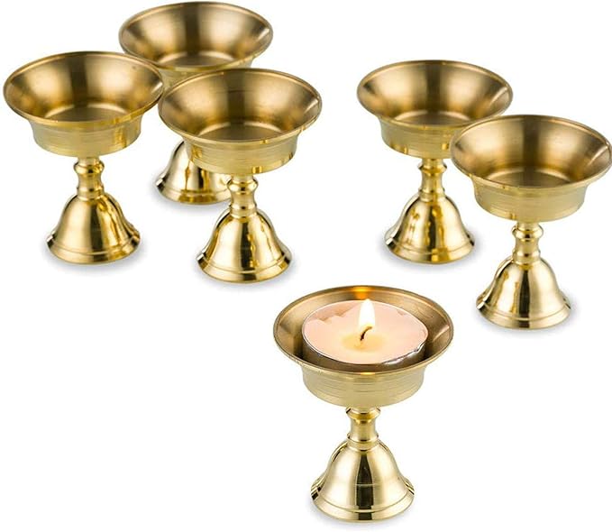 Sziqiqi Ghee Lamp Butter Lamp Holder Golden Cup Candle Holder Tibetan Brass Oil Lamp Buddhist Altar Supplies (Candle Holder 6#)