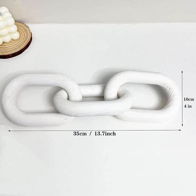B Wood Chain Link Decor - Pine Wood Carved Modern Home Decor for Farmhouse, Living Room, Bedroom, Bookcase, Porch