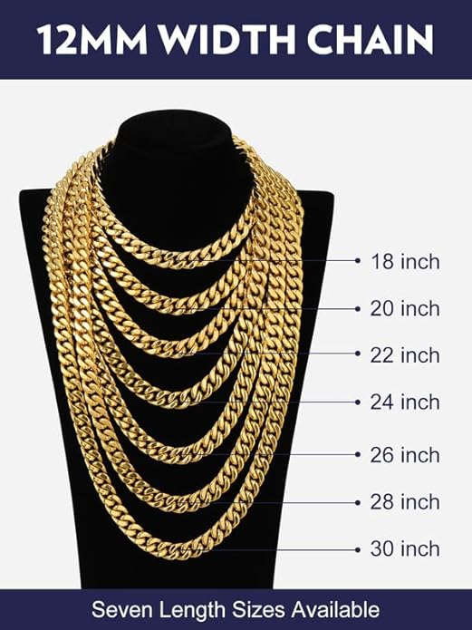 Bandmax Mens Stainless Steel Chain Necklaces 5/7/9/12MM Chunky Miami Cuban Link Chain Necklace Bracelet Silver/Gold Plated/Black Chains for Men 18"-30"