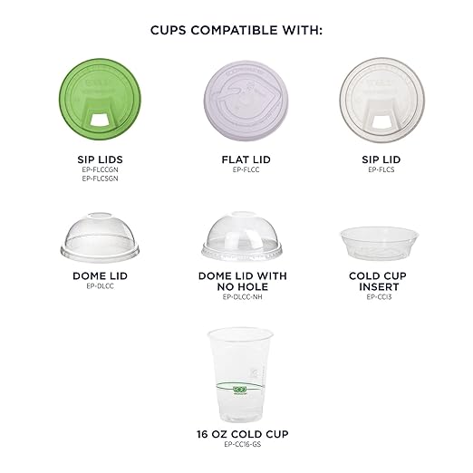 ECO PRODUCTS GreenStripe Clear Compostable 16oz PLA Plastic Cups, Case of 1000, Disposable Renewable Plant-Based Cold Cups, For Cold Drinks & Snacks, BPI Certified, ASTM Compliant.