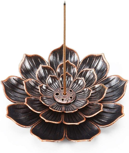 Accmor Zinc Alloy Incense Holder, Lotus Stick Incense Burner, Incense Holder for Stick/Coil/Cone Incense with Ash Catcher,Copper