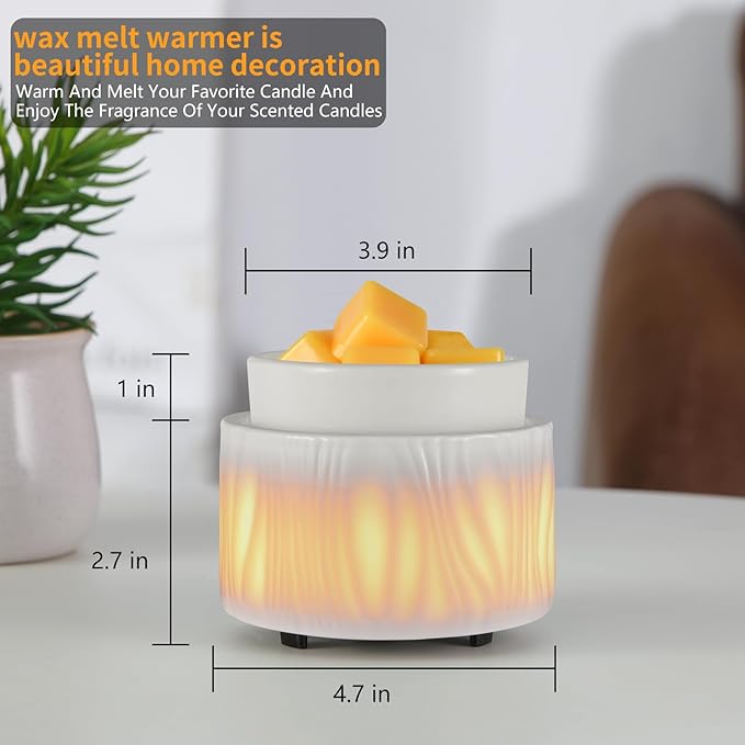 Ceramic Wax Melt Warmer for Scented Wax Warmer with 7 Colors LED Ambiance Light 3-in-1 Electric Fragrance Candle Burner for Home Office Deco Birthday Gifts for Women Girl Mom Daughter(White-03)