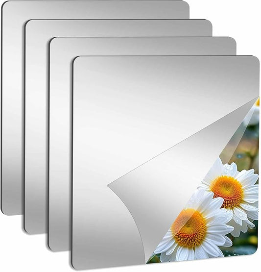Abyssaly 4 Pack Wall Mirror Full Length, 11.8" x 11.8" Flexible Acrylic Mirror Tiles, Small Plastic Frameless Non-Glass Stick on Espejos Stickers for Bedroom Home Gym Door