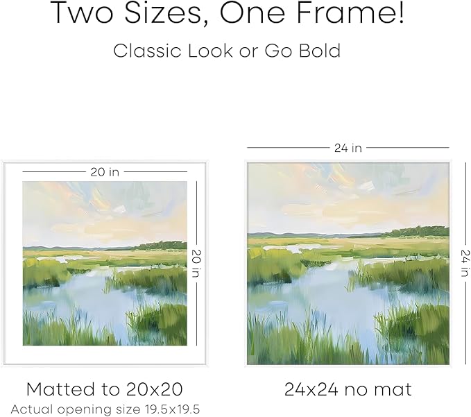 Homeforia 24x24 Picture Frame White, High End Metal 24 x 24 Large Square Poster Frame Matted to 20 x 20 in Photo, 24by24 Thin White Frames with Mat 20x20 inch Print, Tempered Glass, Wall Kit, Set of 1