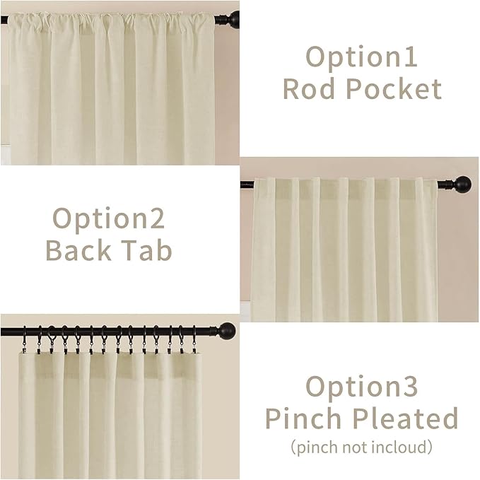Joydeco Linen Curtains 96 Inch Length 2 Panel Sets,Light Filtering Curtains for Bedroom 37 Inch Wide Living Room Drapes with Back Tabs & Rod Pockets (W37 x L96 Inch, Linen)