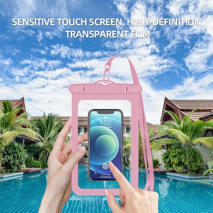 [Up to 8.9" 2 Pack Waterproof Phone Pouch Case,Waterproof Phone Bag for iPhone 17 16 15 14 13 Pro Max Plus Galaxy S25 S24 Ultar Plus+,IPX8 Cellphone Dry Bag Beach Travel Essentials-Pink