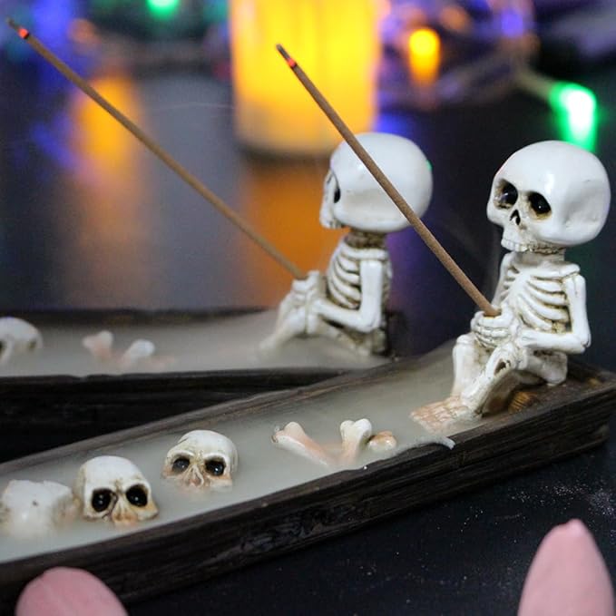 2 Pack Halloween Incense Burner,backflow Incense Burner,Skull Incense Holder,Hand-Carved Decorations,Cool Room Decorations, Awesome and Ideal Gifts, Brown (8.5inch)