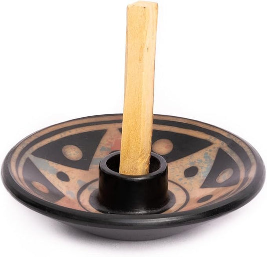 Luna Sundara Authentic Peru Pottery Palo Santo Stick Holder and Incense Holder with 5 Palo Santo Sticks Handmade Ceramic Smudge Bowl Sage Holder Apricot Gift Set