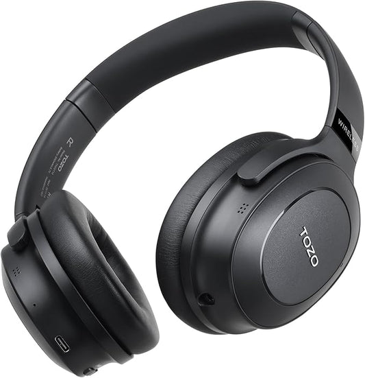 TOZO Hybrid Active Noise Cancelling Headphones, Wireless Over Ear Bluetooth Headset, 40H Playtime, Hi-Res Audio Custom EQ via App Deep Bass Comfort Fit Ear Cups, for Home Office Travel Black