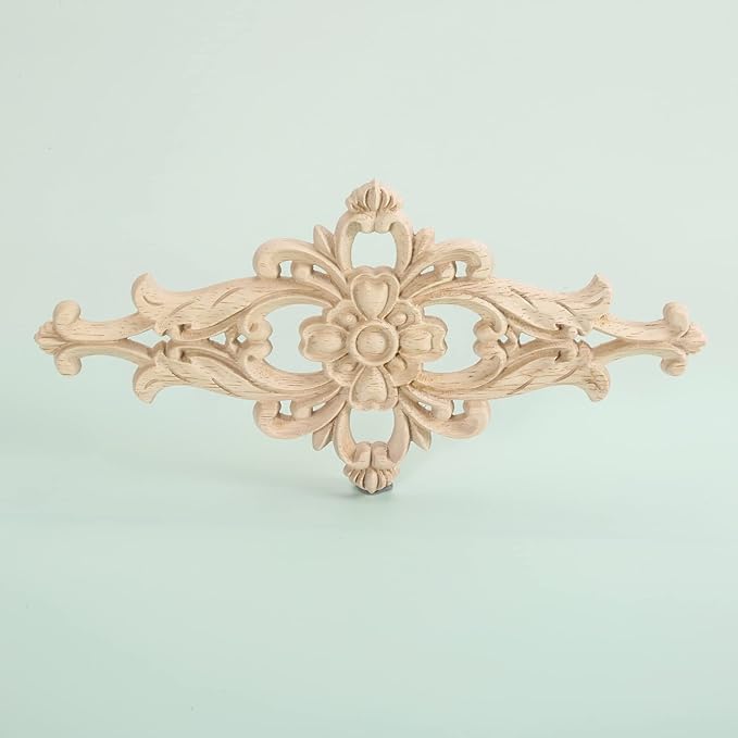 MUXSAM Wood Carved Appliques Furniture Decorative Onlays, 1Pc Unpainted DIY Center Carving Decal for Door Wall Ceiling Cabinet Dresser Mirror Bed Mantel Bench Decoration, 20x10cm/7.8"x3.94"