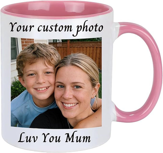 Personry Mothers Day Gifts Personalized Mug, Custom Coffee Cup with Pictures Words Logo, Elegant Ceramic Coffee Mugs for Mom, Best Gifts for Mom Birthday, New Mom Gifts 11oz（Pink）