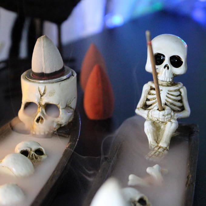 2 Pack Halloween Incense Burner,backflow Incense Burner,Skull Incense Holder,Hand-Carved Decorations,Cool Room Decorations, Awesome and Ideal Gifts, Brown (8.5inch)
