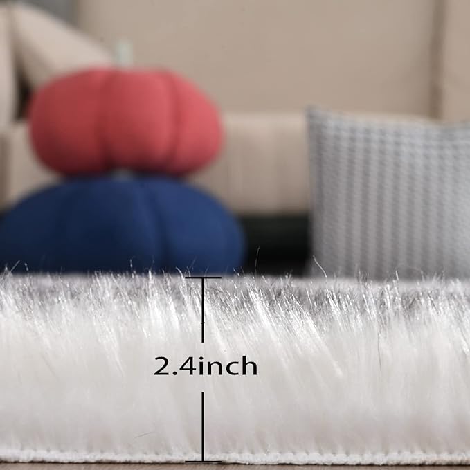 White and Grey Round Rugs 6ft Circle Furry Rug for Living Room Washable Shag Faux Sheepskin Fluffy Fur Rugs for Bedroom Nursery Rug