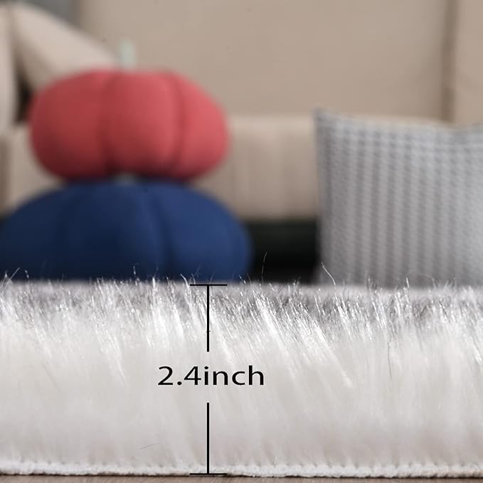 White and Grey 4X6 Faux Sheepskin Shag Fur Runner Rugs for Living Room Bedroom Fluffy Washable Furry Area Rug Nursery Teen Room Décor