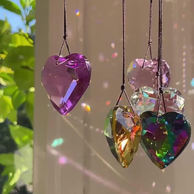 Colorful Heart Crystals Suncatcher Hanging Sun Catcher with Chain Pendant Ornament for Window Home Garden Christmas Day Party Wedding Decoration (Green)