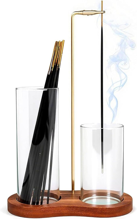 2 in 1 Incense Holder, Glass Incense Holder for Sticks, Anti-Ash Incense Burner with Removable Ash Catcher and Incense Storage for Yoga Meditation Spa Home Decor (Size A)