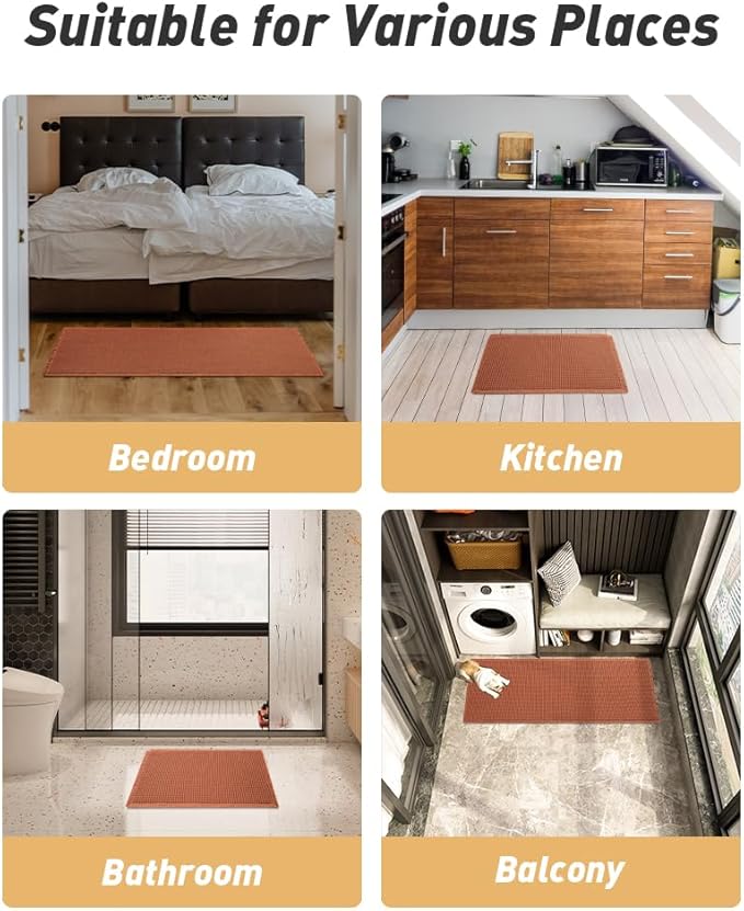 AMOAMI Upgraded Waffle Bath Mat, Super Absorbent Non Slip Bath Mats for Bathroom Floor, Machine Washable Bathroom Rugs with Tassels, Rubber Backed Bathroom Mats, Ultra Soft, 18" x 30", Dirty Orange